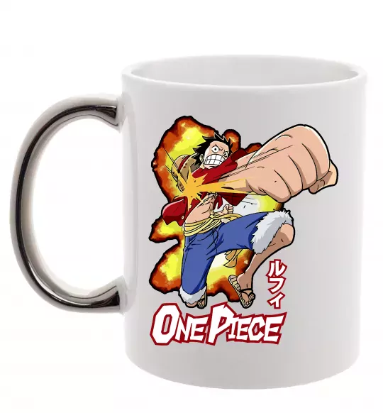 Чашка з кольоровою ручкою Luffy punch Срібло фото