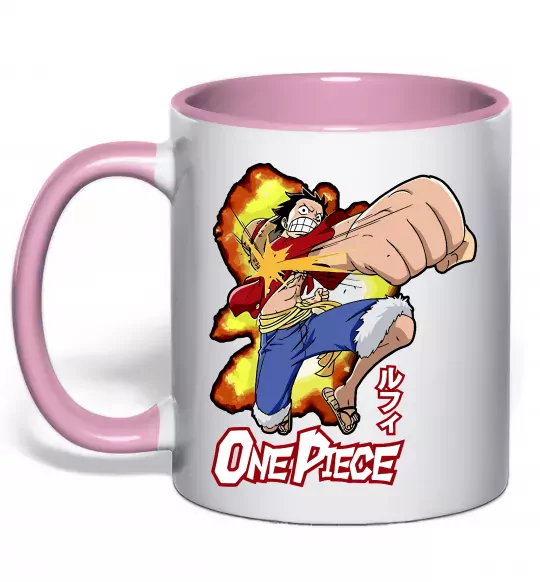 Чашка з кольоровою ручкою Luffy punch Ніжно рожевий фото