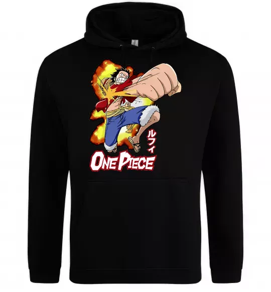 Мужская толстовка (худи) Luffy punch Черный фото