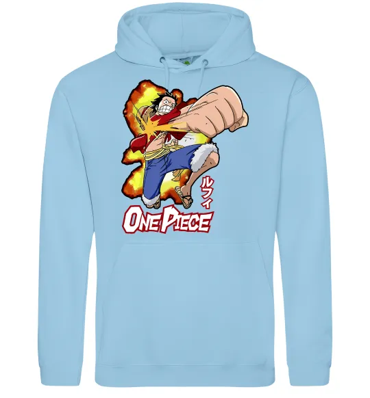 Мужская толстовка (худи) Luffy punch Голубой фото