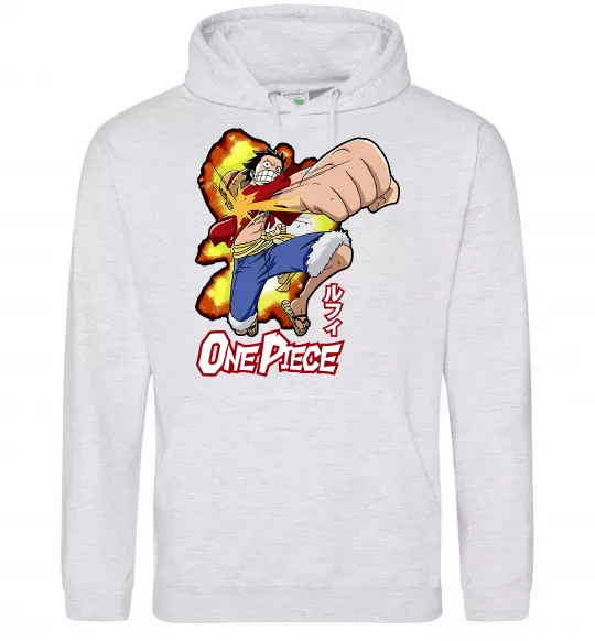 Женская толстовка (худи) Luffy punch Серый меланж фото