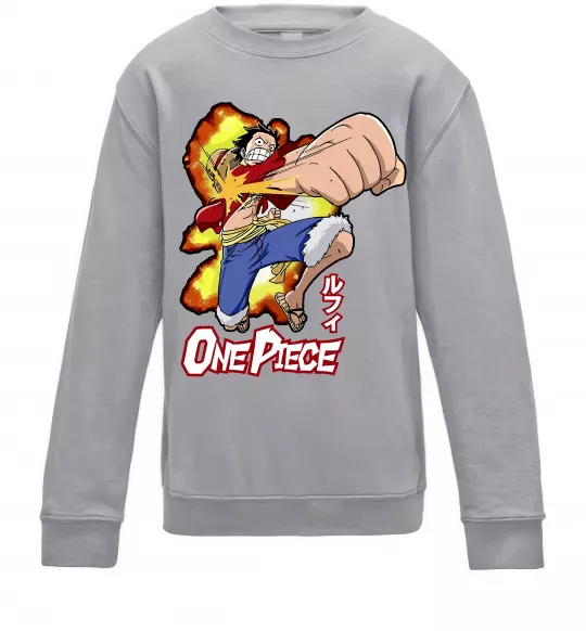 Детский Свитшот Luffy punch Серый меланж фото