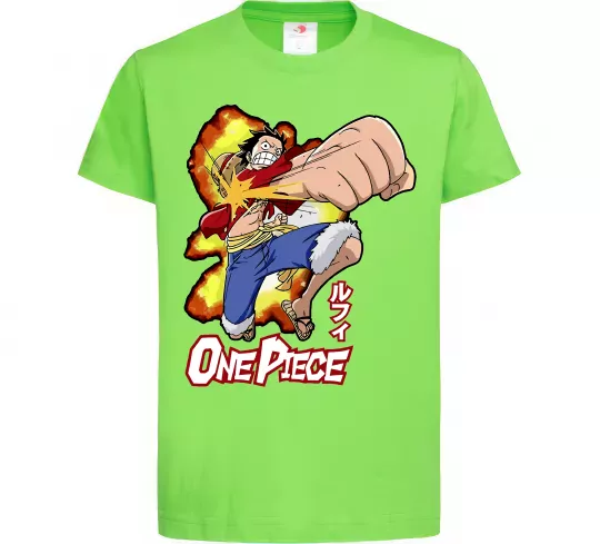 Дитяча футболка Luffy punch Лаймовий фото