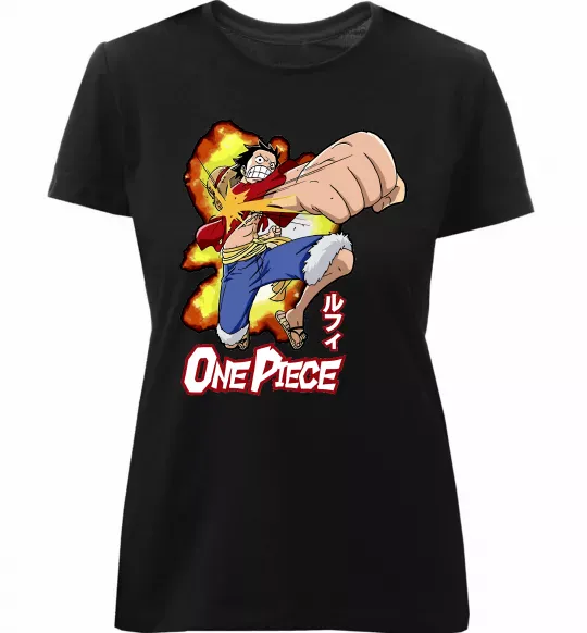 Жіноча преміум футболка Luffy punch Чорний фото