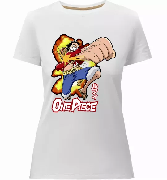 Жіноча преміум футболка Luffy punch Білий фото