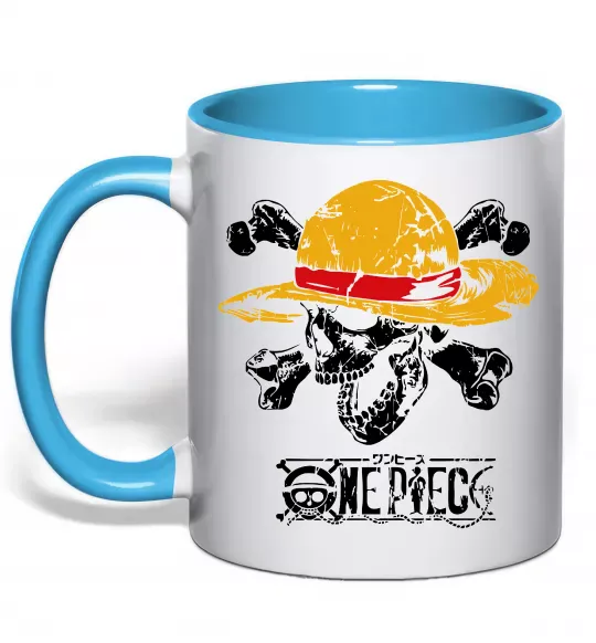 Чашка з кольоровою ручкою Luffy One piece Блакитний фото