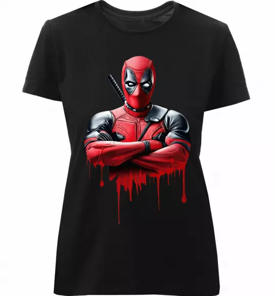 Жіноча преміум футболка Deadpool paint Чорний фото