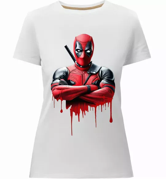 Жіноча преміум футболка Deadpool paint Білий фото