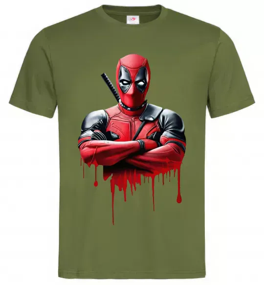 Чоловіча футболка Deadpool paint Оливковий фото