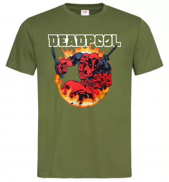 Чоловіча футболка Deadpool fire Оливковий фото