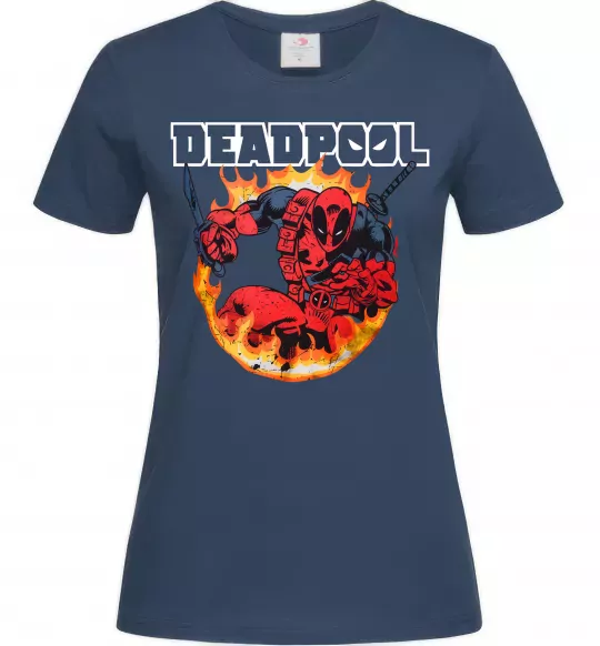 Жіноча футболка Deadpool fire Темно-синій фото
