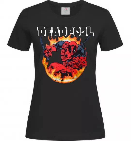 Жіноча футболка Deadpool fire Чорний фото