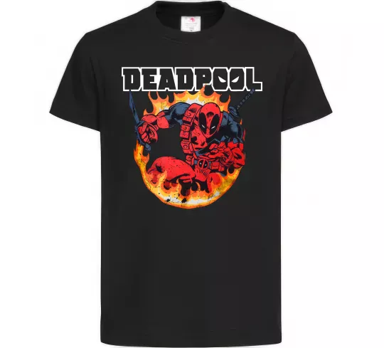 Дитяча футболка Deadpool fire Чорний фото
