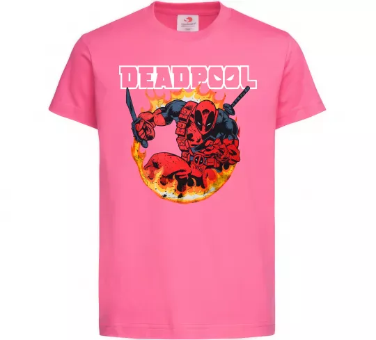 Дитяча футболка Deadpool fire Яскраво-рожевий фото