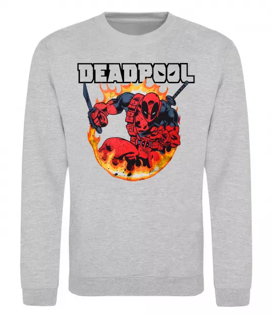 Свитшот Deadpool fire Серый меланж фото