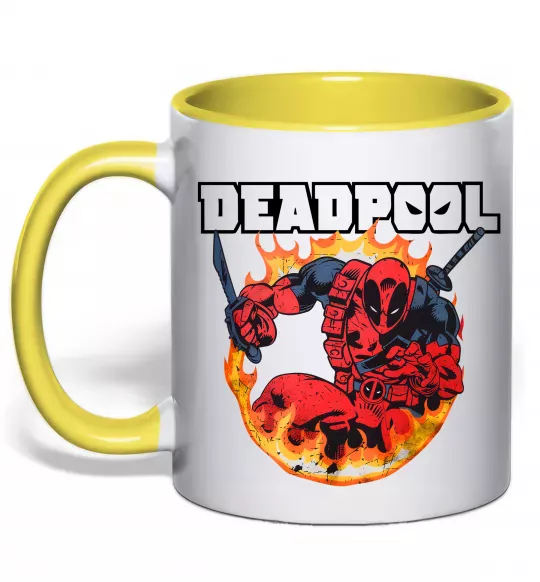 Чашка с цветной ручкой Deadpool fire Солнечно желтый фото