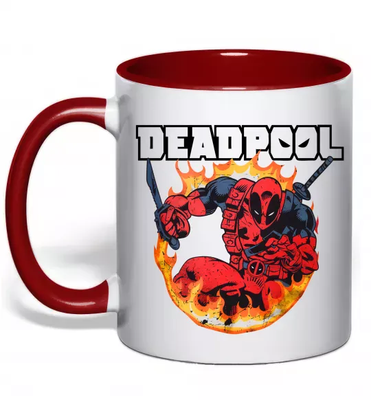 Чашка с цветной ручкой Deadpool fire Красный фото