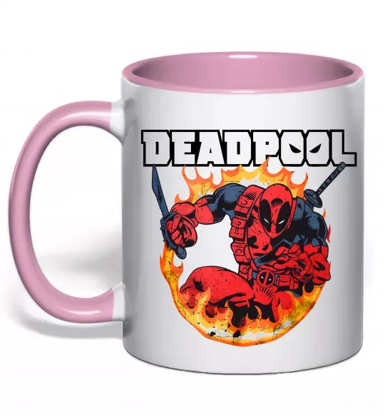 Чашка с цветной ручкой Deadpool fire Нежно розовый фото