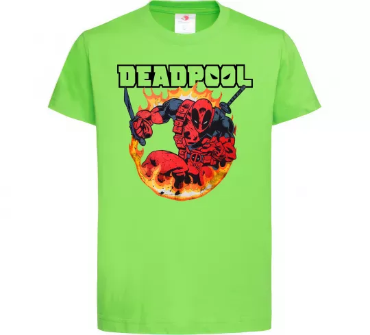 Дитяча футболка Deadpool fire Лаймовий фото