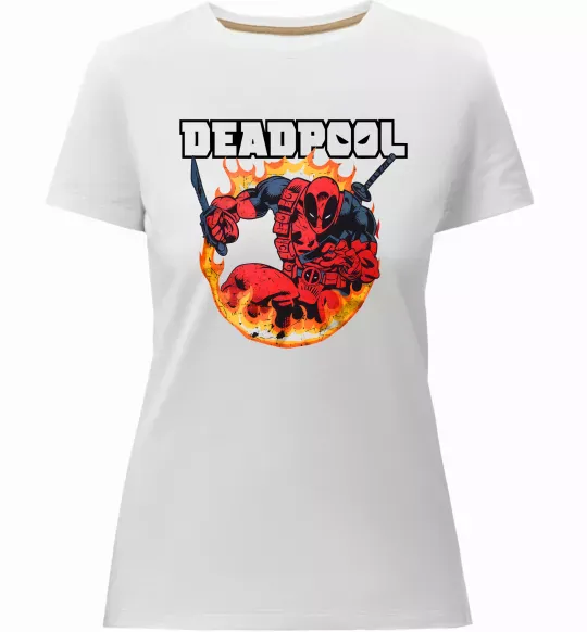 Женская премиум футболка Deadpool fire Белый фото