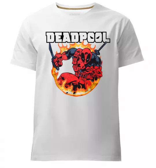 Мужская премиум футболка Deadpool fire Белый фото