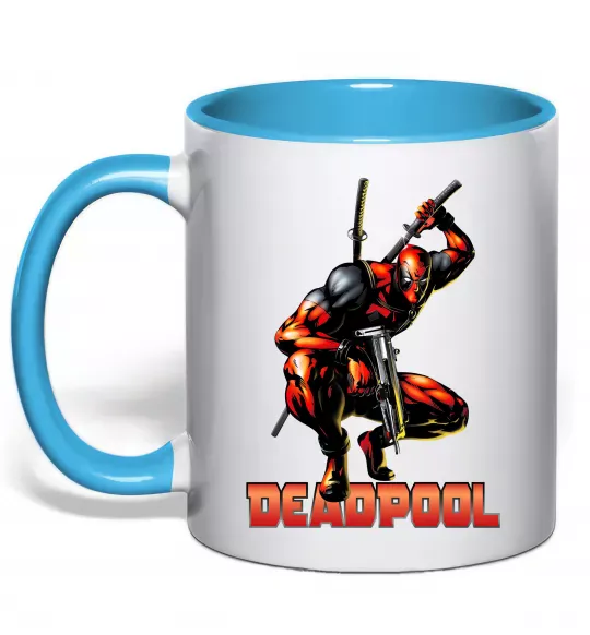 Чашка с цветной ручкой Дедпул комікс Голубой фото