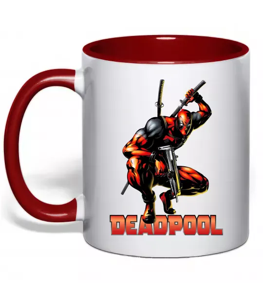 Чашка с цветной ручкой Дедпул комікс Красный фото