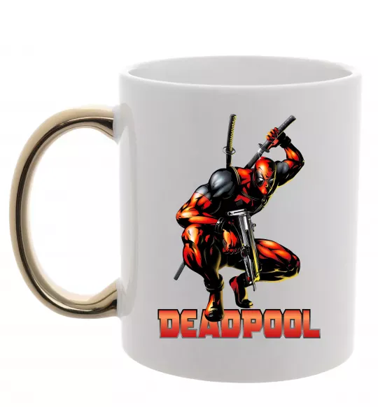 Чашка с цветной ручкой Дедпул комікс Золото фото