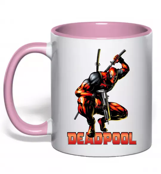 Чашка с цветной ручкой Дедпул комікс Нежно розовый фото