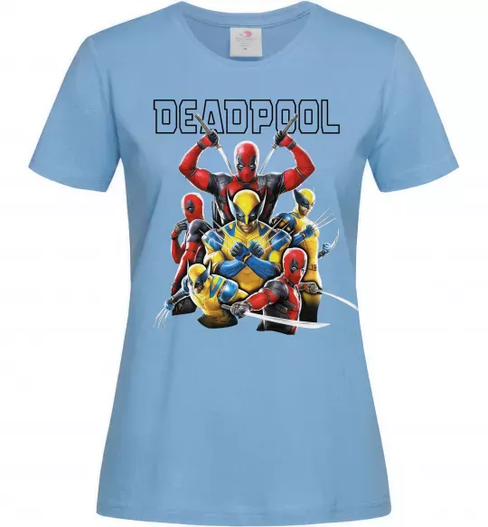 Жіноча футболка Deadpool and wolverine Блакитний фото