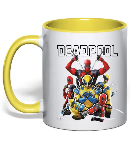 Чашка з кольоровою ручкою Deadpool and wolverine Лимонний фото