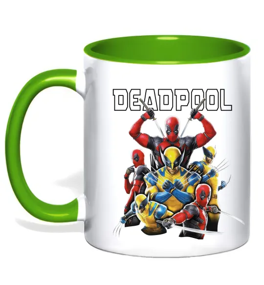 Чашка з кольоровою ручкою Deadpool and wolverine Лаймовий фото