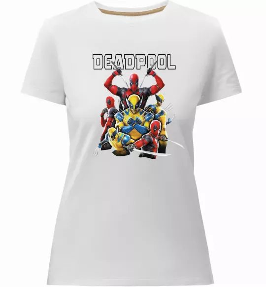 Жіноча преміум футболка Deadpool and wolverine Білий фото