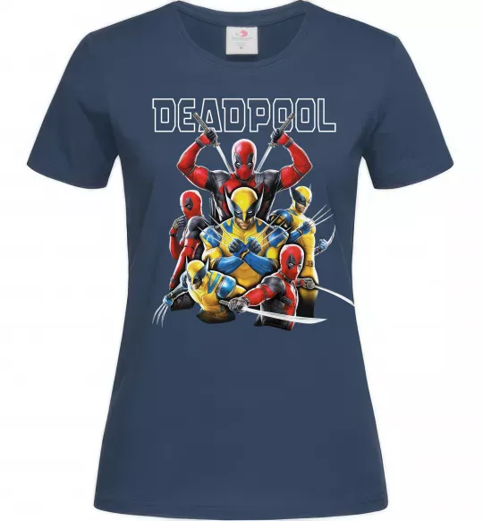 Жіноча футболка Deadpool and wolverine Темно-синій фото
