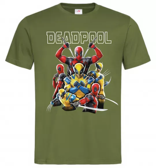 Чоловіча футболка Deadpool and wolverine Оливковий фото