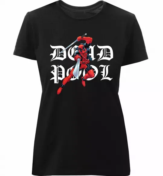 Жіноча преміум футболка Дедпул з мечами Чорний фото