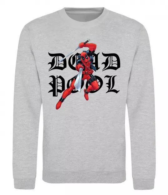 Світшот Дедпул з мечами Сірий меланж фото