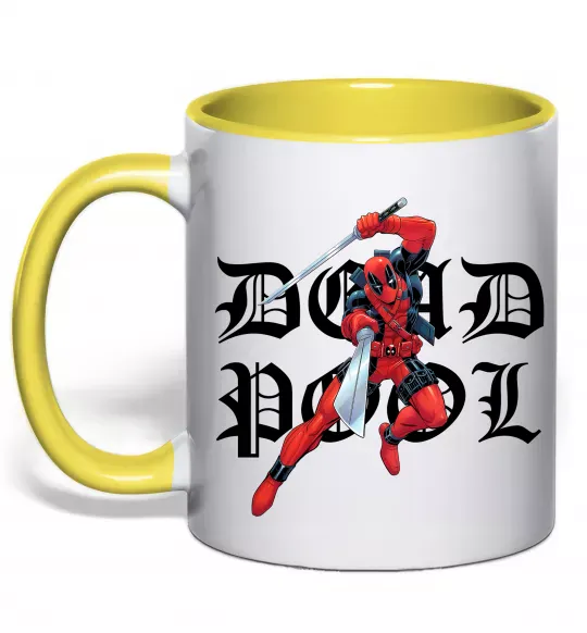 Чашка з кольоровою ручкою Дедпул з мечами Сонячно жовтий фото