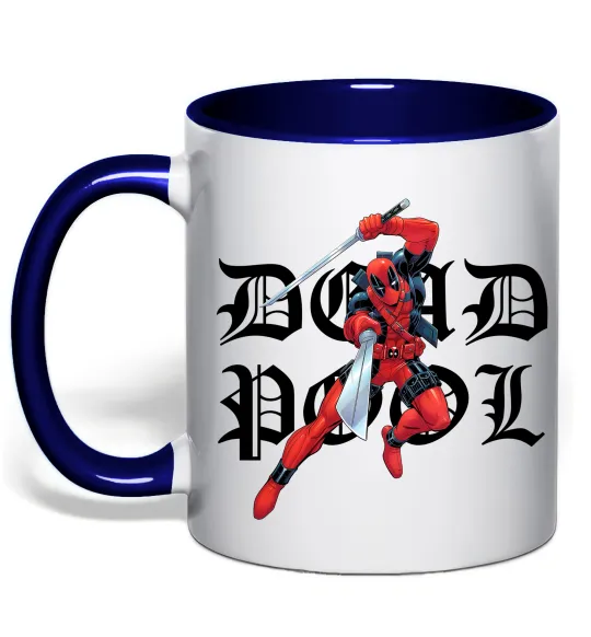 Чашка з кольоровою ручкою Дедпул з мечами Глибокий темно-синій фото