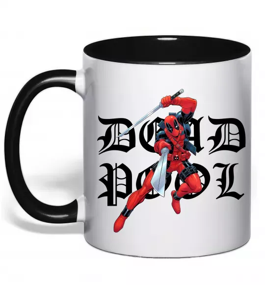 Чашка з кольоровою ручкою Дедпул з мечами Чорний фото