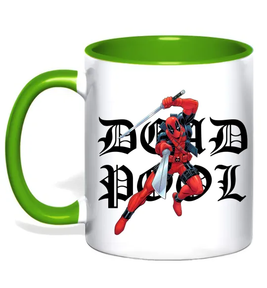 Чашка з кольоровою ручкою Дедпул з мечами Лаймовий фото