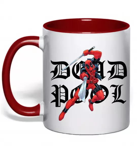 Чашка з кольоровою ручкою Дедпул з мечами Червоний фото