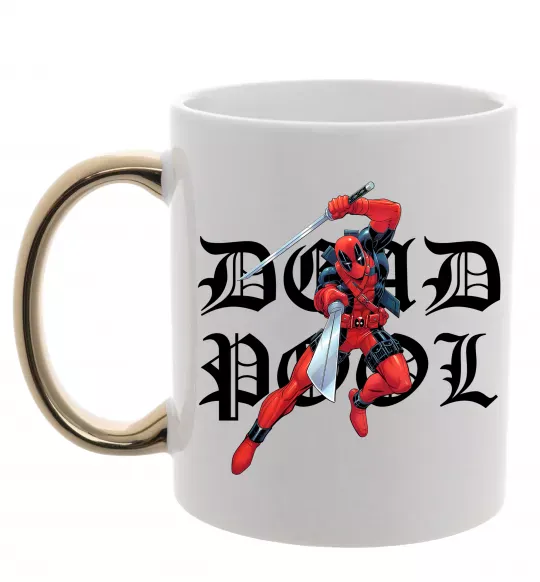 Чашка з кольоровою ручкою Дедпул з мечами Золото фото