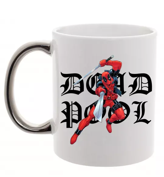 Чашка з кольоровою ручкою Дедпул з мечами Срібло фото