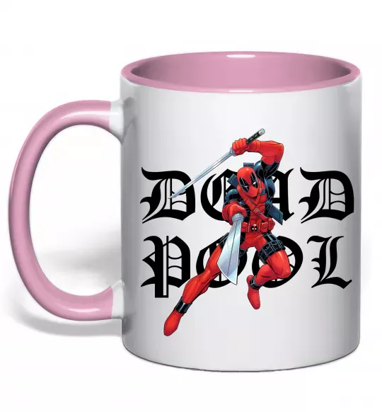 Чашка з кольоровою ручкою Дедпул з мечами Ніжно рожевий фото
