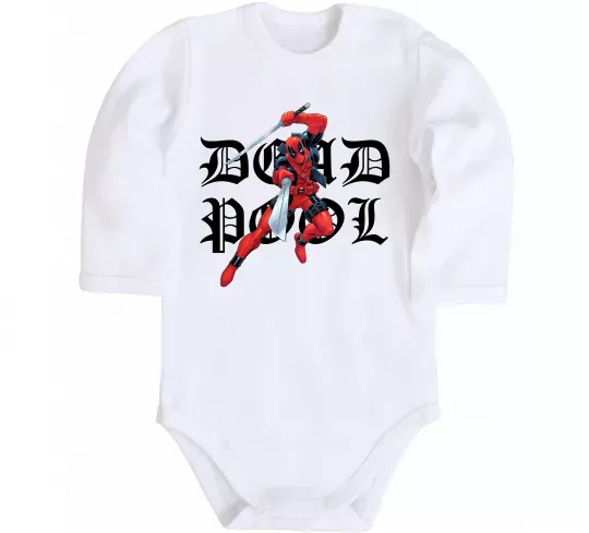 Детский боди Дедпул з мечами Белый фото