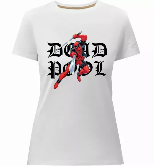 Жіноча преміум футболка Дедпул з мечами Білий фото