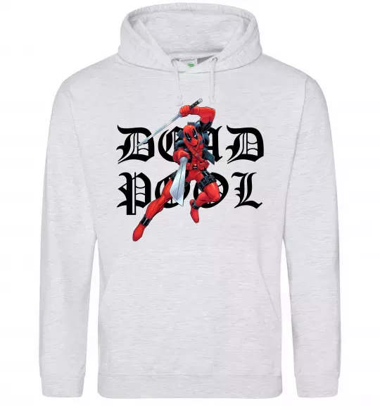 Мужская толстовка (худи) Дедпул з мечами Серый меланж фото