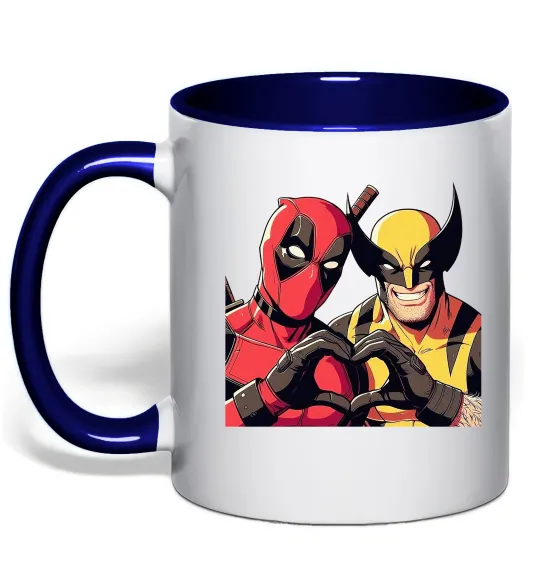 Чашка с цветной ручкой Wolverine and deadpool Глубокий темно-синий фото