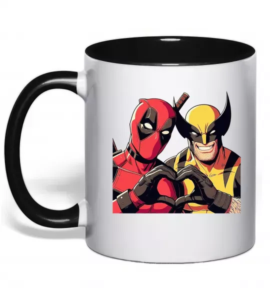 Чашка с цветной ручкой Wolverine and deadpool Черный фото